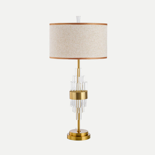 Modernist Gold Desk Lamp: Straight-Sided Shade Small 1-Head Table Light With Fabric