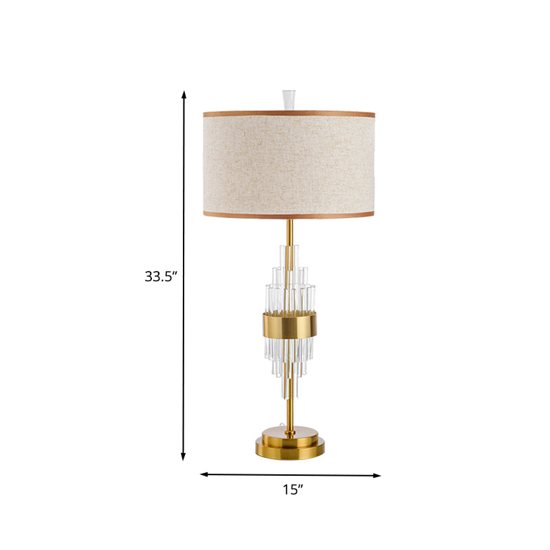 Modernist Gold Desk Lamp: Straight-Sided Shade Small 1-Head Table Light With Fabric