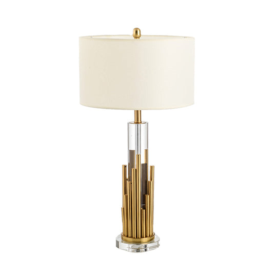 Modern Cylindrical Table Lamp In Gold With Clear Crystal Shade And 1 Bulb