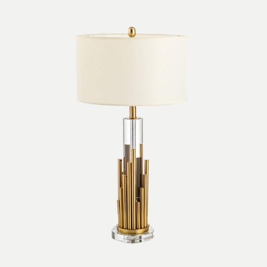 Modern Cylindrical Table Lamp In Gold With Clear Crystal Shade And 1 Bulb