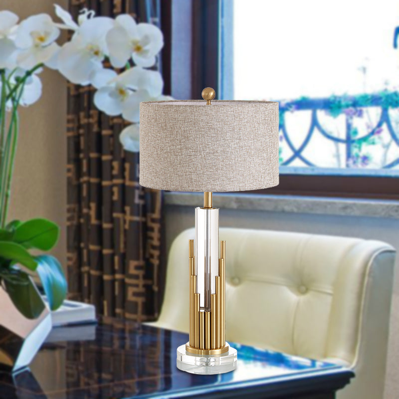 Modern Gold Crystal Table Lamp With Fabric Shade