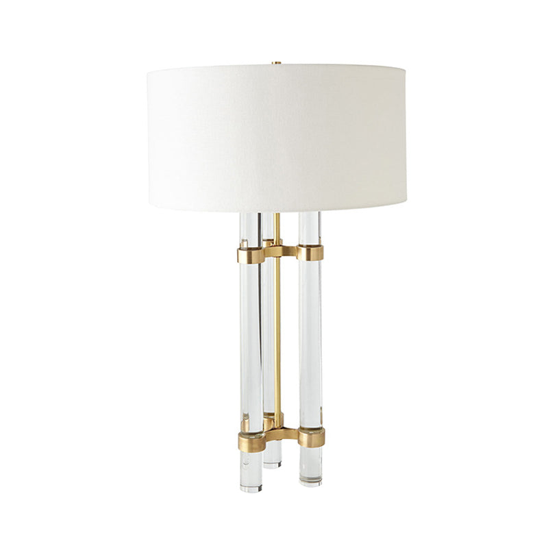 Modernist Gold Crystal Nightstand Lamp With Hand-Cut Crystals & Cylindrical Task Light