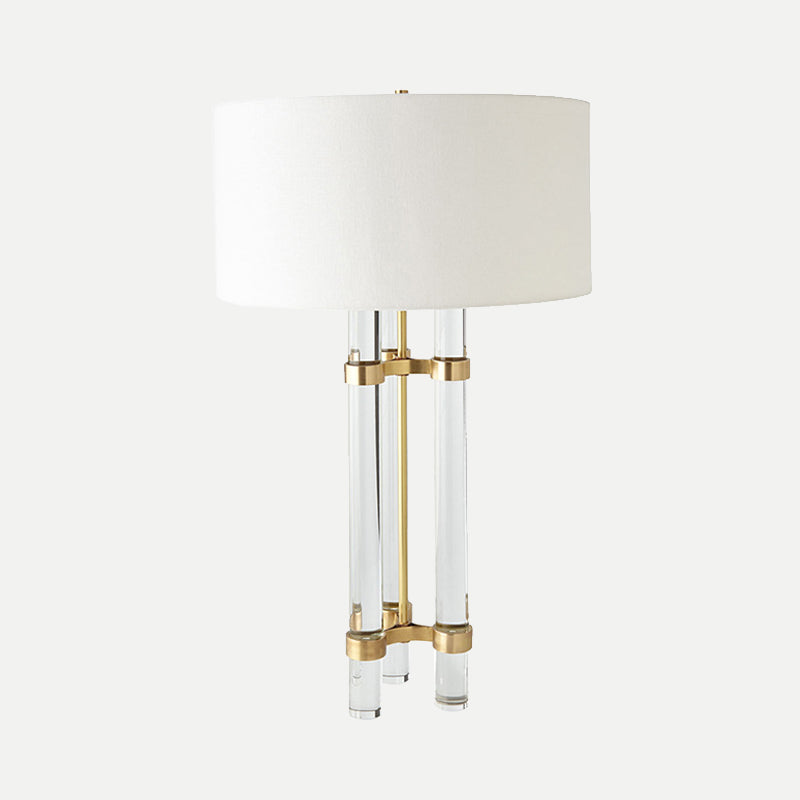 Modernist Gold Crystal Nightstand Lamp With Hand-Cut Crystals & Cylindrical Task Light