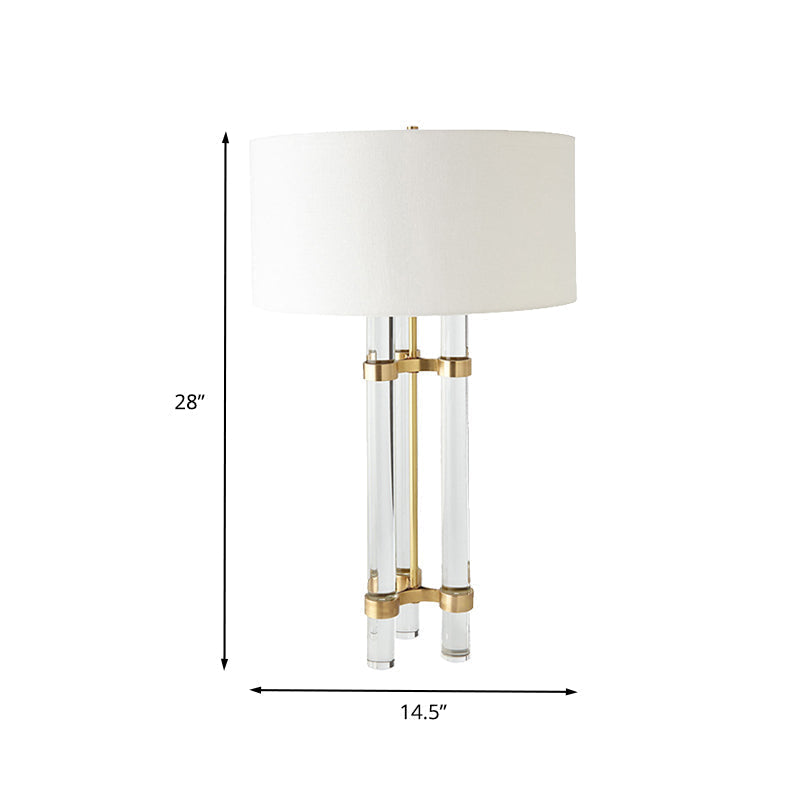 Modernist Gold Crystal Nightstand Lamp With Hand-Cut Crystals & Cylindrical Task Light