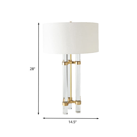 Modernist Gold Crystal Nightstand Lamp With Hand-Cut Crystals & Cylindrical Task Light