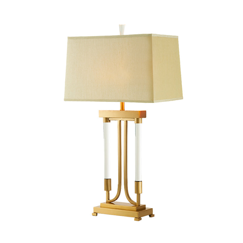 Modern Gold Trapezoid Small Desk Lamp With Fabric Shade For Task Lighting