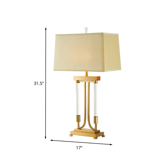 Modern Gold Trapezoid Small Desk Lamp With Fabric Shade For Task Lighting