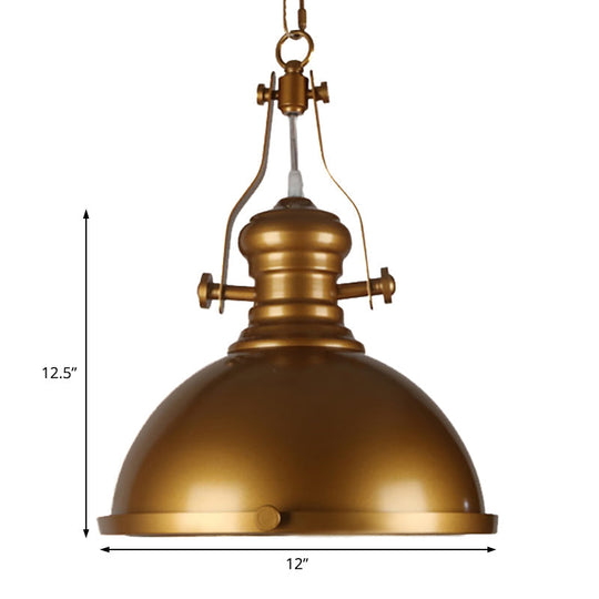 Antique Brass Pendant Light with Frosted Diffuser - Vintage Style Metal Dome Shade, 1-Light Hanging Lamp