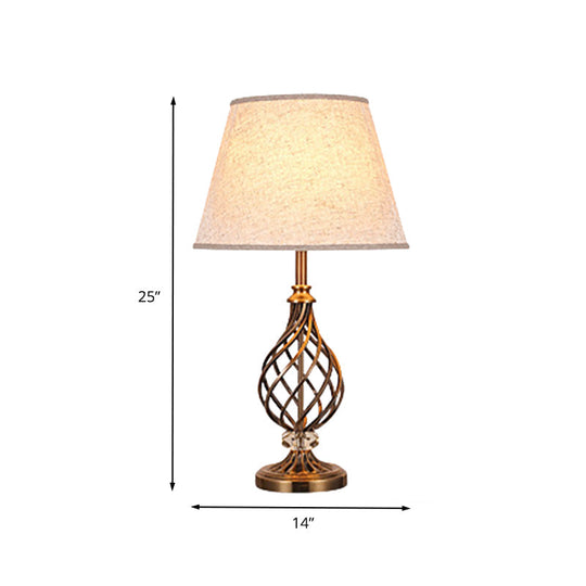 Modern Grey Fabric Conical Table Light With Laser Cut Gold Metallic Base - Desk Lamp