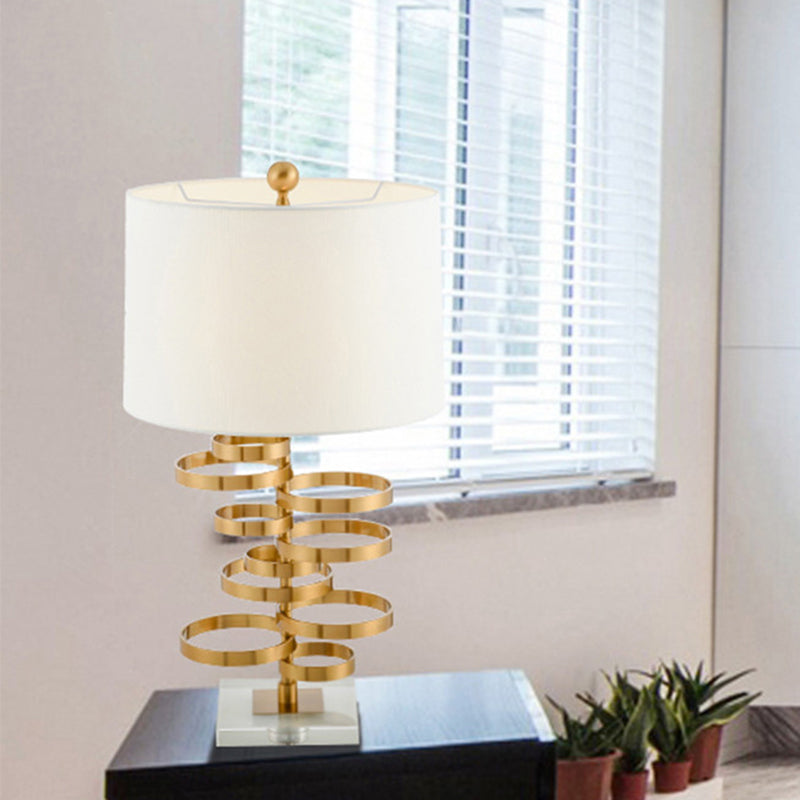 Modern Gold Round Task Lighting Desk Lamp With Fabric Shade