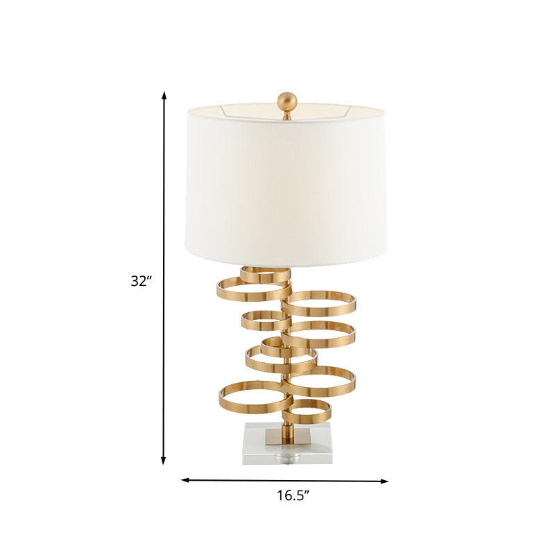 Modern Gold Round Task Lighting Desk Lamp With Fabric Shade