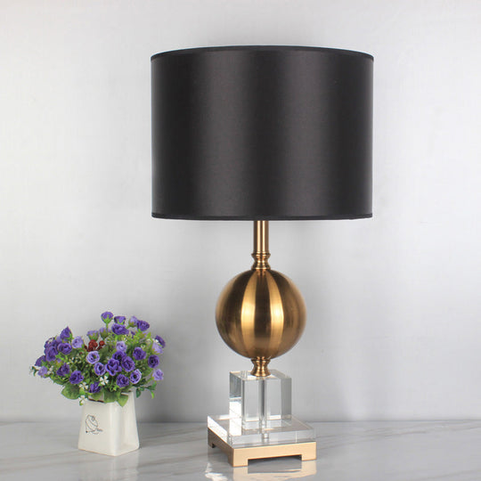 Modernist Gold Cylinder Table Lamp For Dining Room - Fabric Shade Reading