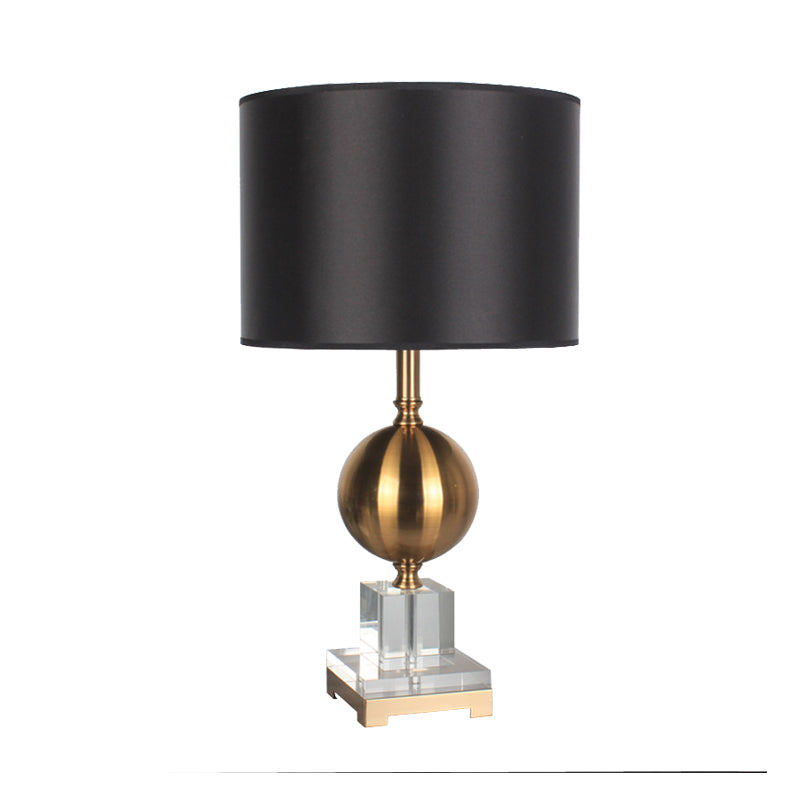 Modernist Gold Cylinder Table Lamp For Dining Room - Fabric Shade Reading