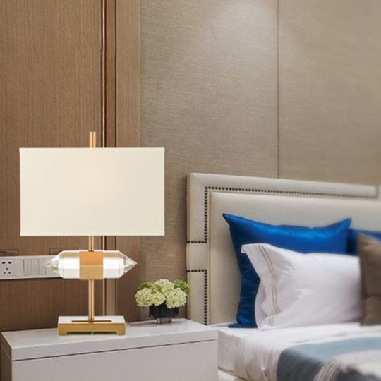 Modern Gold Desk Lamp With Fabric Shade - 1 Bulb Rectangular Design