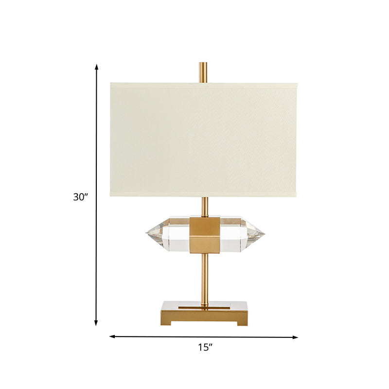 Modern Gold Desk Lamp With Fabric Shade - 1 Bulb Rectangular Design