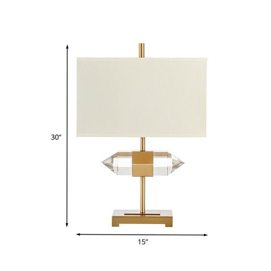 Modern Gold Desk Lamp With Fabric Shade - 1 Bulb Rectangular Design