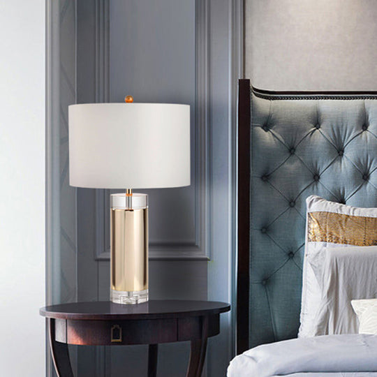 Modern Gold Cylinder Nightstand Lamp With Fabric Shade - Ideal For Reading And Ambiance