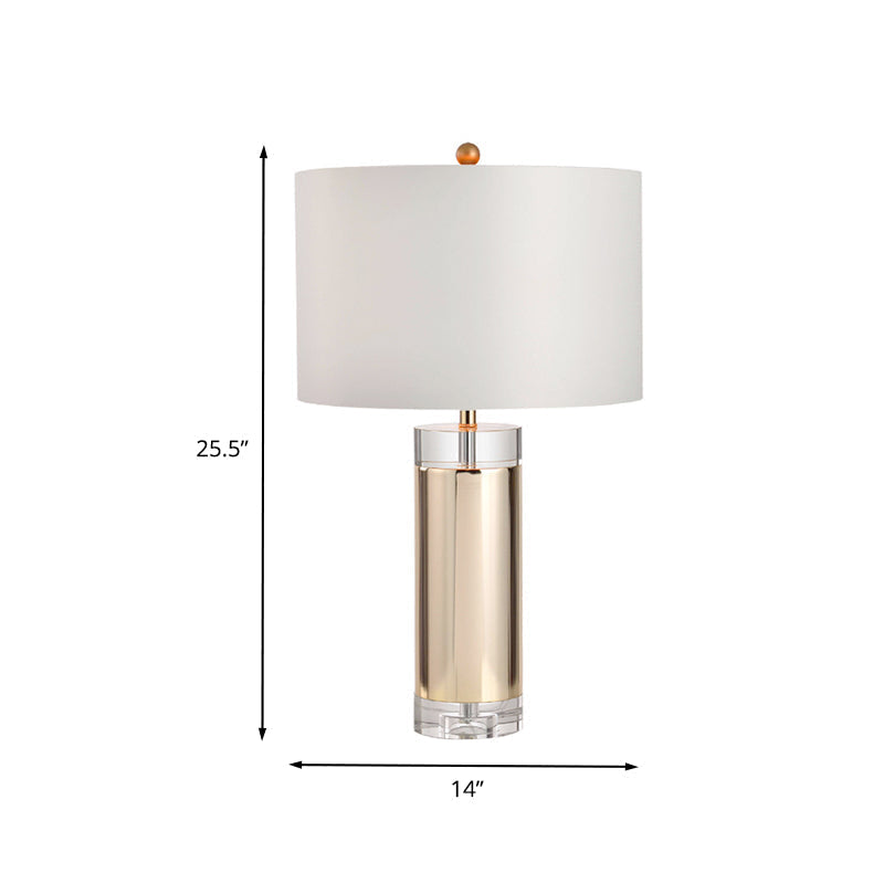 Modern Gold Cylinder Nightstand Lamp With Fabric Shade - Ideal For Reading And Ambiance