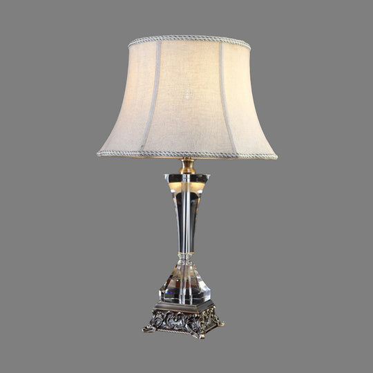 Modern Flared Fabric Desk Lamp With Metallic Base - Grey Table Light