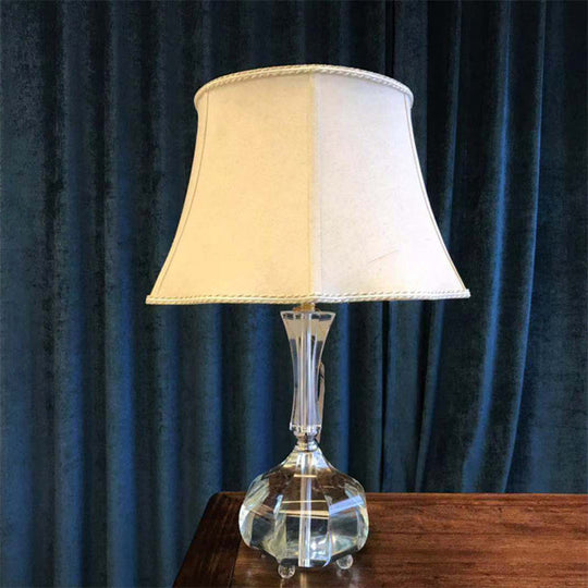 Modern Grey Nightstand Lamp With Bell Fabric Shade - Bedroom Reading Light