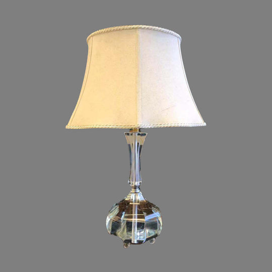 Modern Grey Nightstand Lamp With Bell Fabric Shade - Bedroom Reading Light