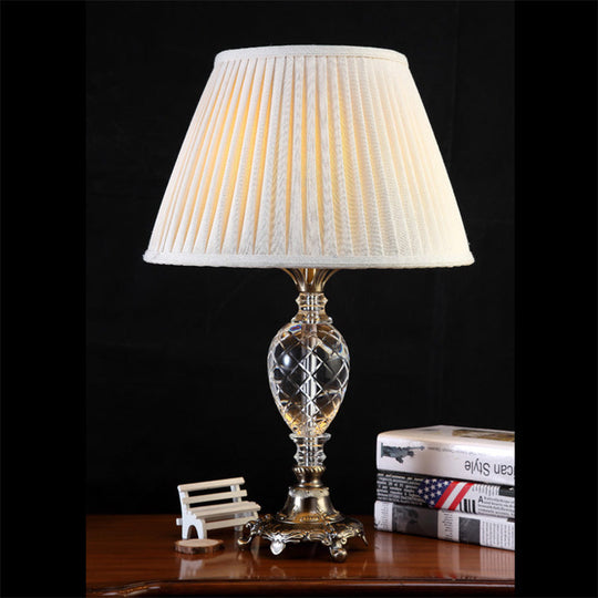 Modern Cream Gray Pleated Table Lamp With Bronze Carved Metal Base Fabric Shade 1 Bulb