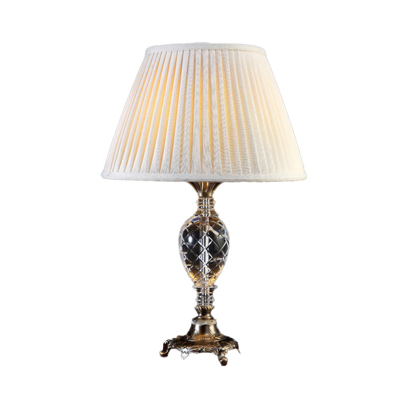 Modern Cream Gray Pleated Table Lamp With Bronze Carved Metal Base Fabric Shade 1 Bulb