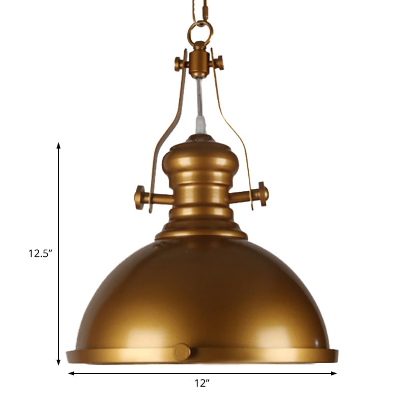 Antique-Style Metal Dome Pendant Light With Frosted Diffuser In Brass