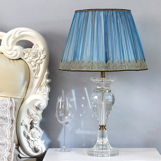 Blue Crystal Desk Lamp - Contemporary Urn-Shaped Table Light With Beveled Accent