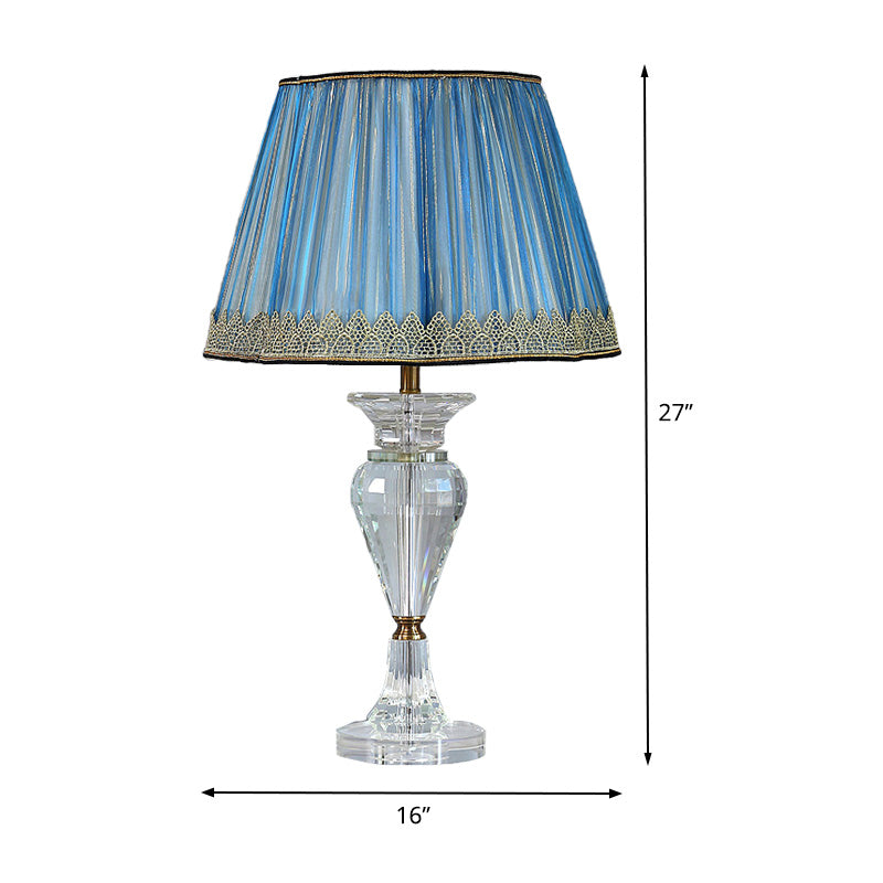 Blue Crystal Desk Lamp - Contemporary Urn-Shaped Table Light With Beveled Accent