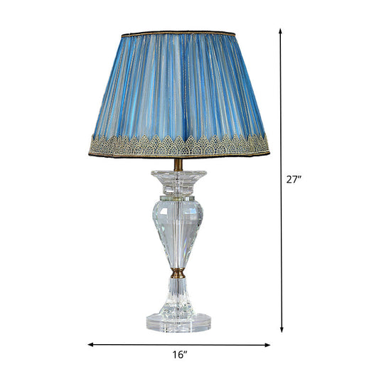 Blue Crystal Desk Lamp - Contemporary Urn-Shaped Table Light With Beveled Accent