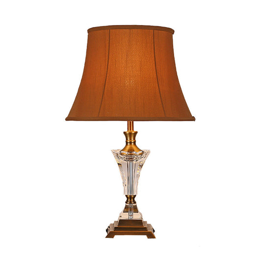 Modern Fabric Wide Flare 1-Head Night Table Lamp In Brown For Bedside