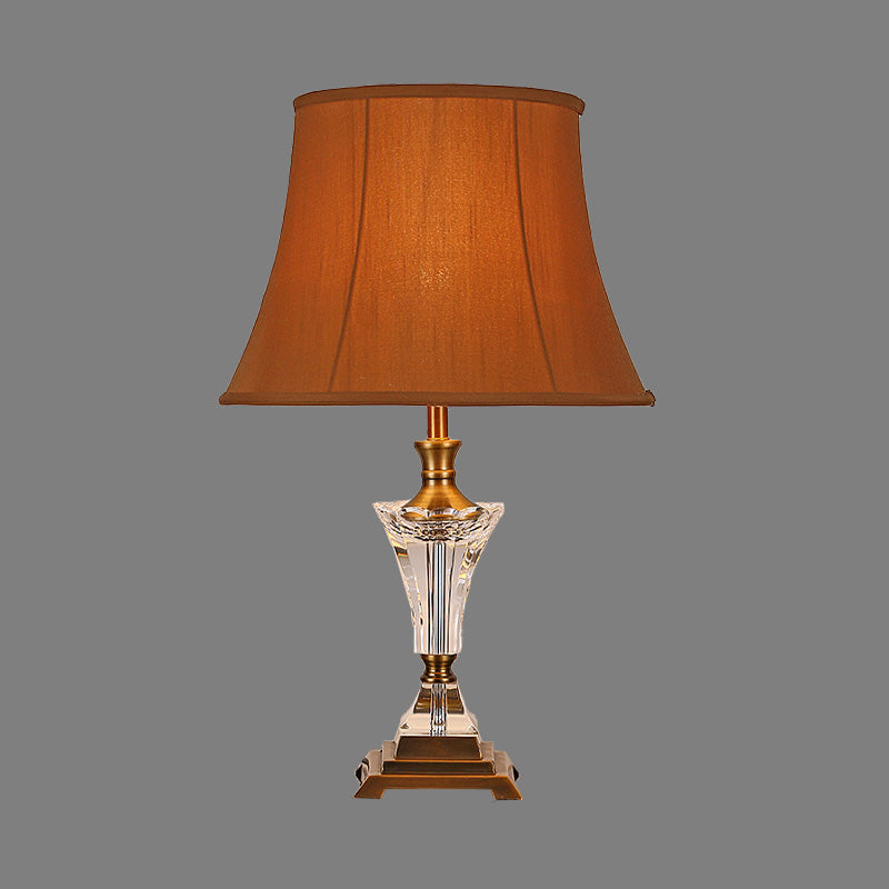 Modern Fabric Wide Flare 1-Head Night Table Lamp In Brown For Bedside