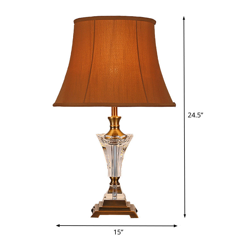 Modern Fabric Wide Flare 1-Head Night Table Lamp In Brown For Bedside