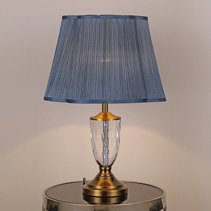 Modernist Blue Crystal Fabric Table Light Desk Lamp Hand-Cut 1 Bulb