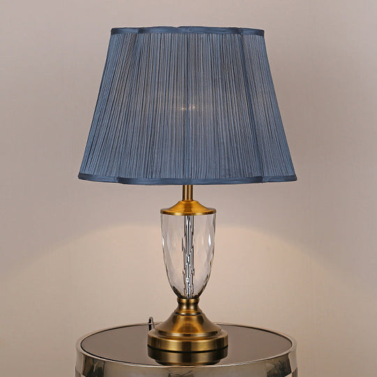 Modernist Blue Crystal Fabric Table Light Desk Lamp Hand-Cut 1 Bulb