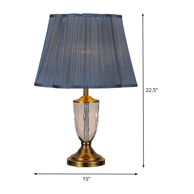 Modernist Blue Crystal Fabric Table Light Desk Lamp Hand-Cut 1 Bulb