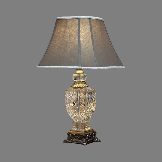 Contemporary Hand-Cut Crystal Urn Desk Light - 1 Bulb Night Table Lamp In Brown