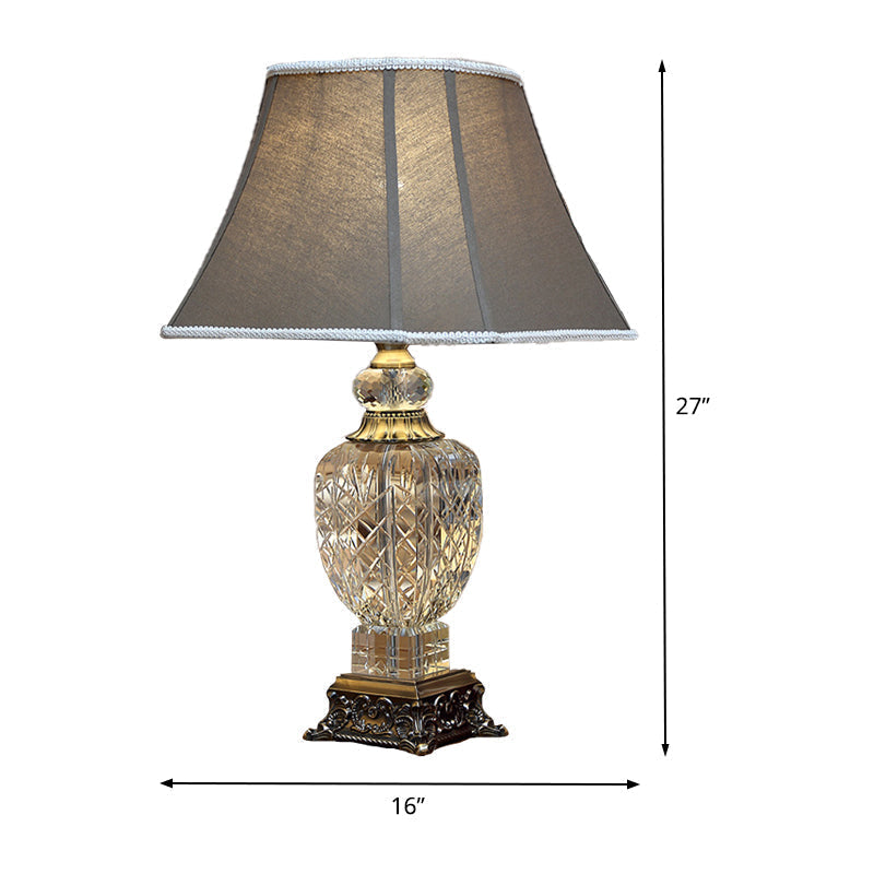 Contemporary Hand-Cut Crystal Urn Desk Light - 1 Bulb Night Table Lamp In Brown