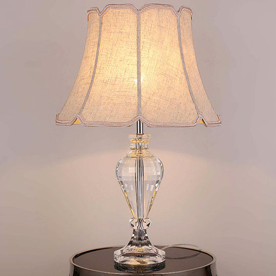 Modern Beige Flare Study Lamp With Crystal Base - 1 Head Reading Light