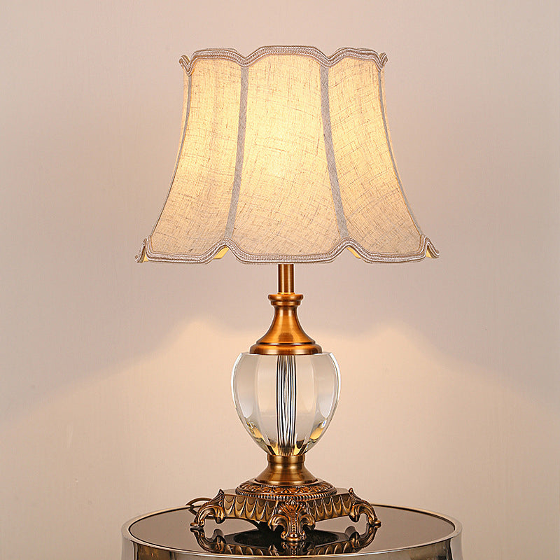 Modern Beige Desk Lamp With Wide Flare Fabric Shade