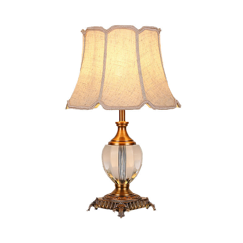 Modern Beige Desk Lamp With Wide Flare Fabric Shade