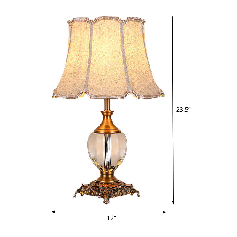 Modern Beige Desk Lamp With Wide Flare Fabric Shade