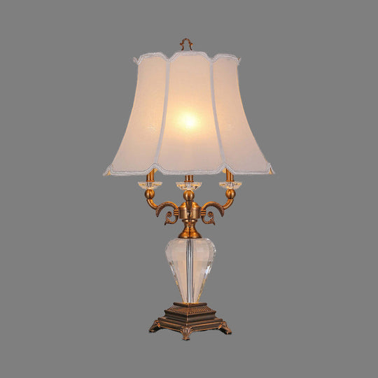 Modern White Table Lamp With Flare Fabric Shade - Ideal Reading Light For Living Room