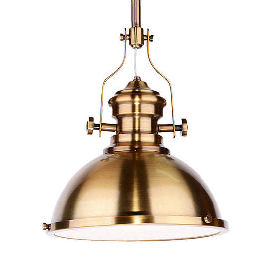 Antique Brass Pendant Light with Frosted Diffuser - Vintage Style Metal Dome Shade, 1-Light Hanging Lamp