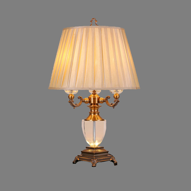 Modern Crystal Task Lamp With 3 Tapered Heads - Beige Fabric Reading Light