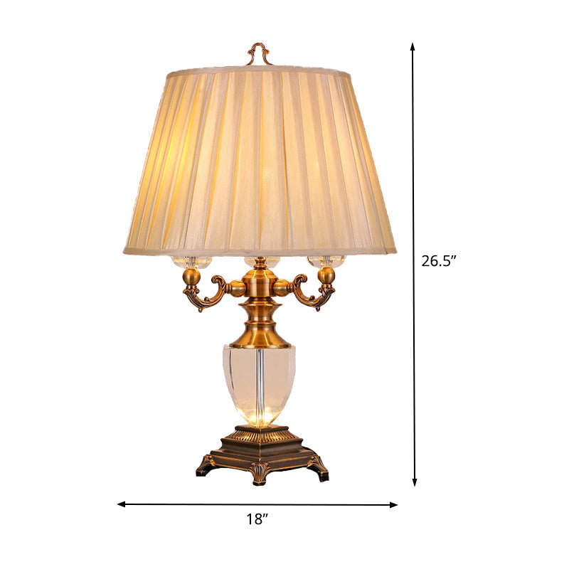 Modern Crystal Task Lamp With 3 Tapered Heads - Beige Fabric Reading Light