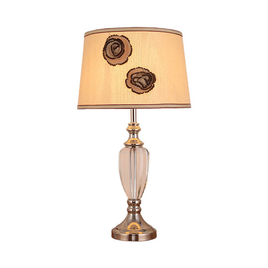 Modern Beige Night Table Lamp With Barrel Fabric Shade - 1 Head Bedroom Desk Light