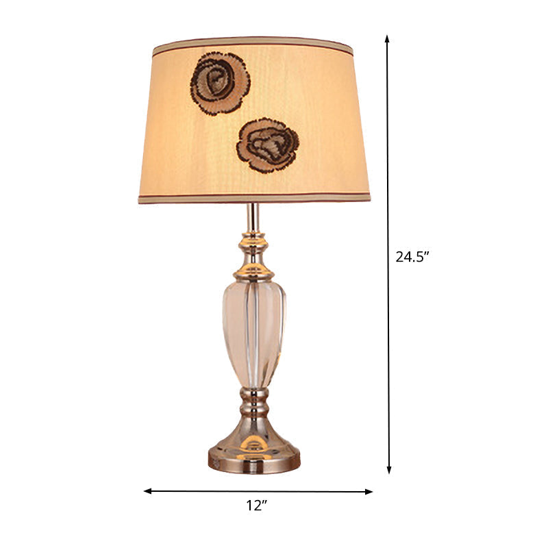 Modern Beige Night Table Lamp With Barrel Fabric Shade - 1 Head Bedroom Desk Light