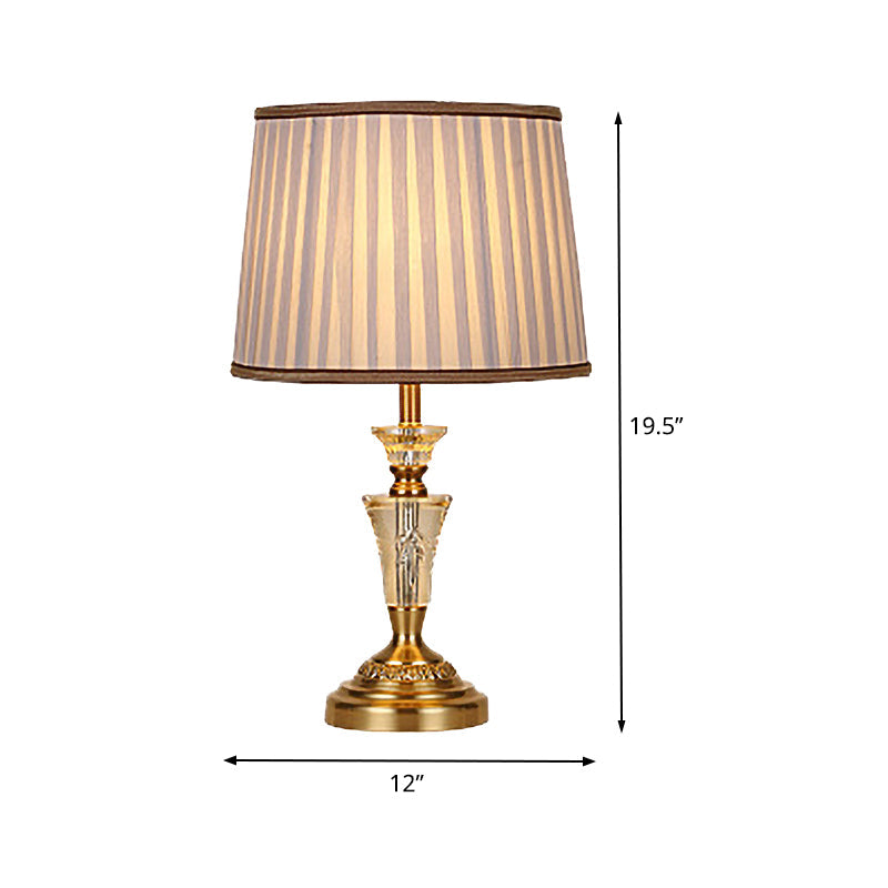 Modern 1-Bulb Gold Cone Nightstand Lamp With Fabric Shade Perfect For Reading